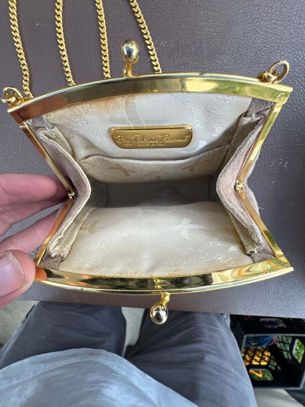 By Paloma Picasso Vintage Taupe Suede Mini Handbag with Gold Chain - Picture 4 of 5